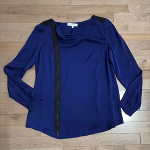 Milly Silk Zip Up Long Sleeve Shirt Electric Blue size 6 medium